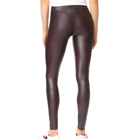 SPANX faux leather leggings wine burgundy pants size small shiny - Picture 2 of 7